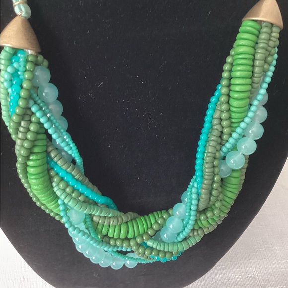 Green and Blue Multi-Strand Beaded Necklace - Picture 2 of 3